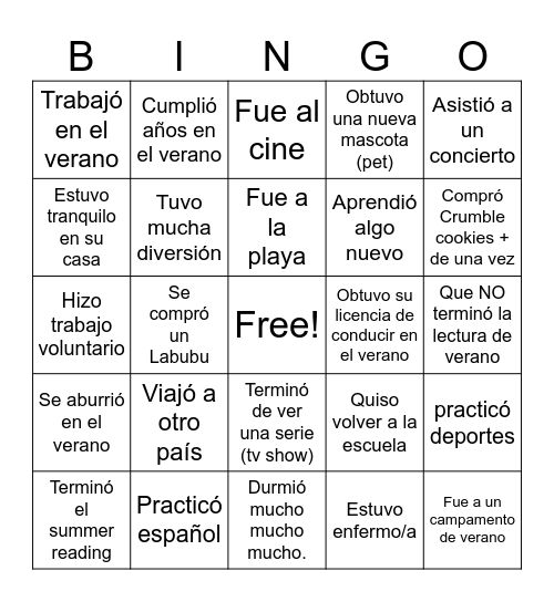 EL VERANO: Encuentra alguien que... Bingo Card
