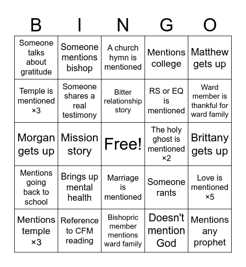 Untitled Bingo Card