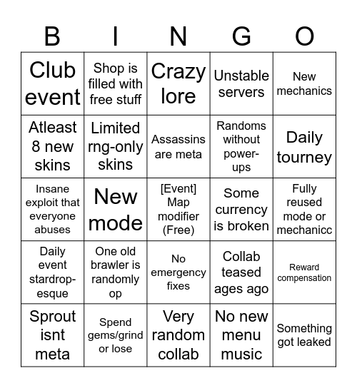 Brawl Stars event Bingo Card