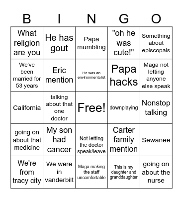Maga Hospital Bingo Card