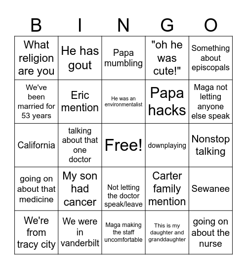 Maga Hospital Bingo Card