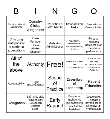Leadership Bingo Card