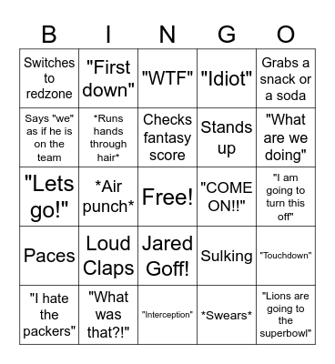 Holden's Football B I N G O Bingo Card