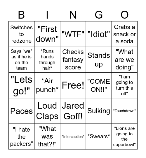 Holden's Football B I N G O Bingo Card