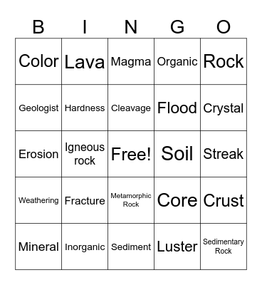 Chapter 1: Minerals & Rocks Bingo Card