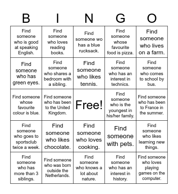 vwo Year 1 Starter Bingo Card