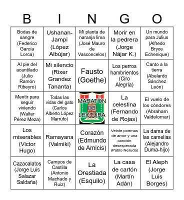 BINGO LITERARIO Bingo Card