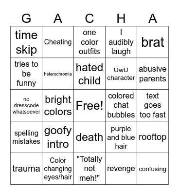 GACHA 2018 BINGO Card