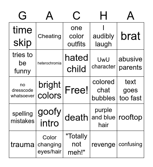 GACHA 2018 BINGO Card