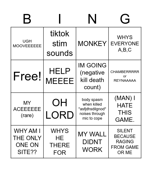 Leah's rage card Bingo Card