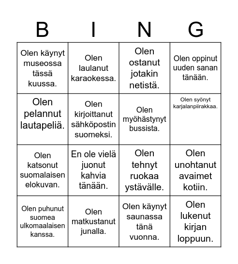 PERFEKTI Bingo Card