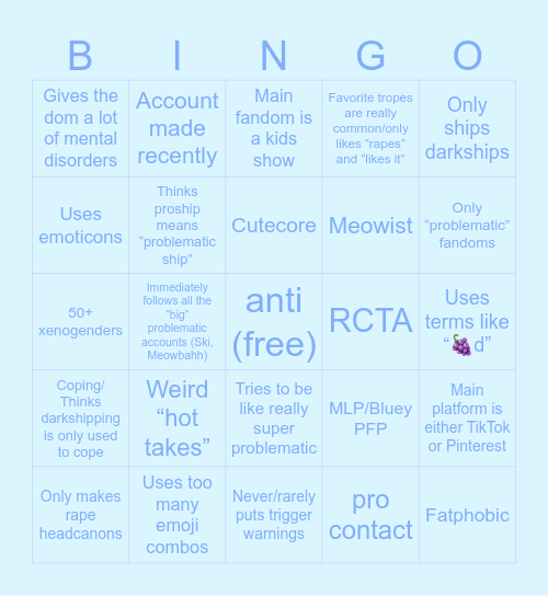 Proship Ragebait Bingo Card