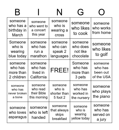 MINGLE BINGO Card