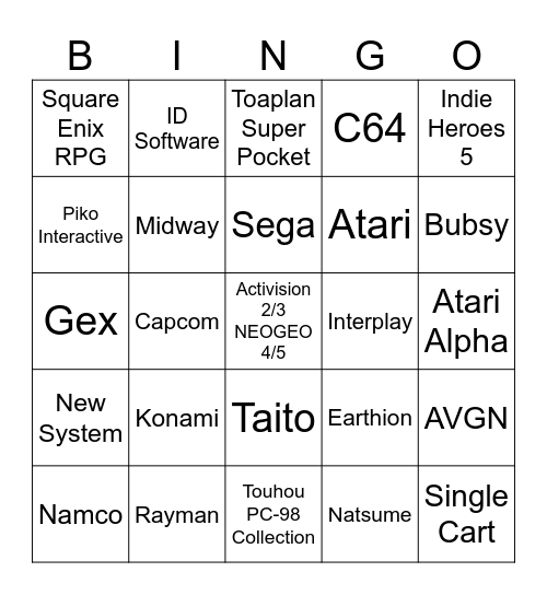 2026 Evercade/Super Pocket Bingo Card