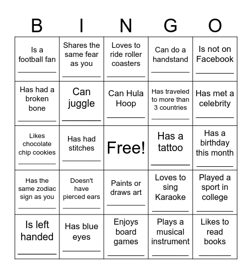 A Minute to Meet You:  Find Someone Who... Bingo Card