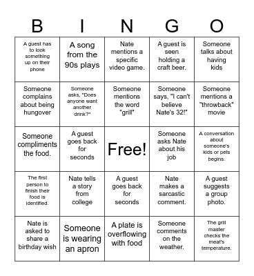32 Years of Nate Bingo Card