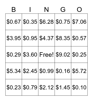 MONEY BINGO Card