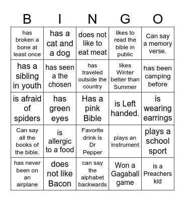 Youth Group Bingo! Bingo Card