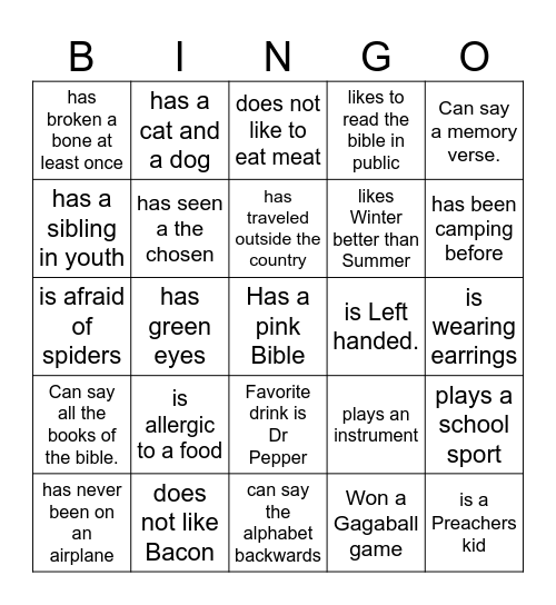 Youth Group Bingo! Bingo Card