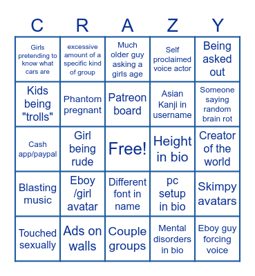 CRAZY VRC Bingo Card