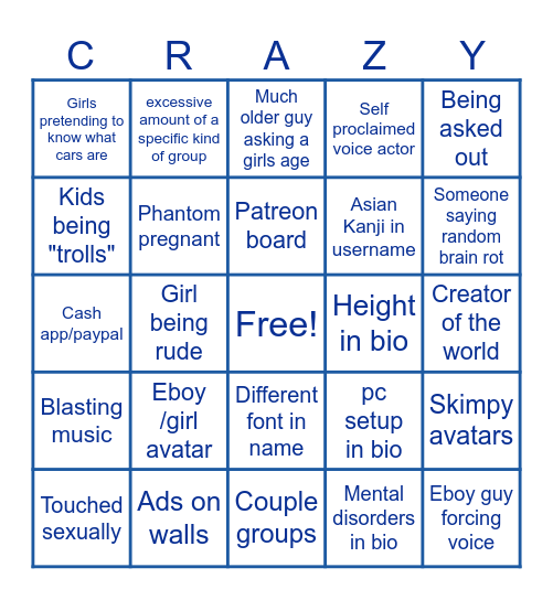 CRAZY VRC Bingo Card