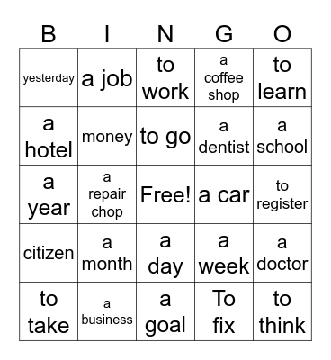 Ventures 2 job and school Bingo Card