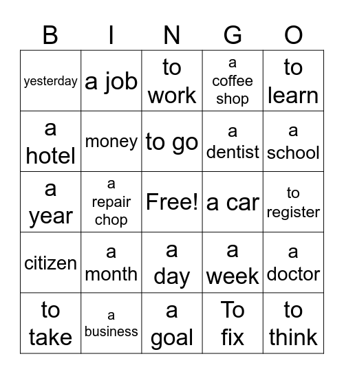 Ventures 2 job and school Bingo Card