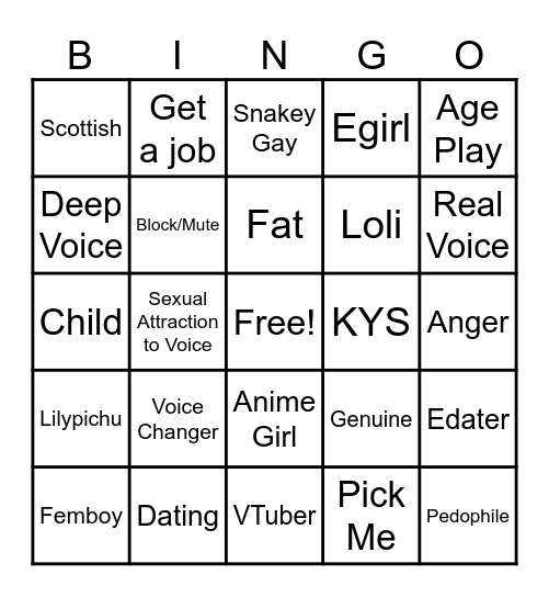 Kitt getting harassed drinking board Bingo Card