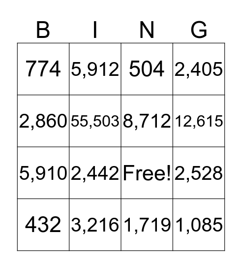 Standard Algorithm Bingo Card