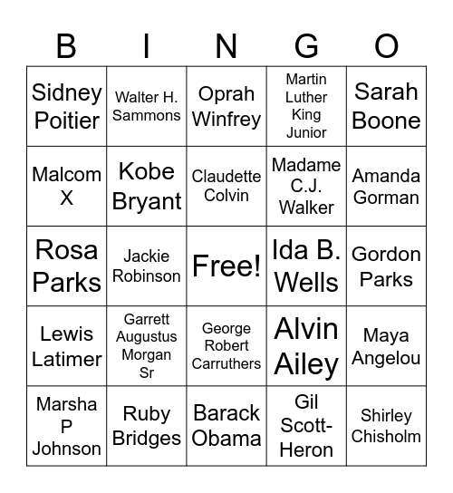 Black Excellence Bingo Card
