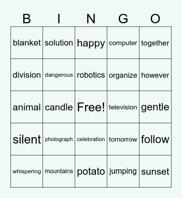 Robot Bingo Card