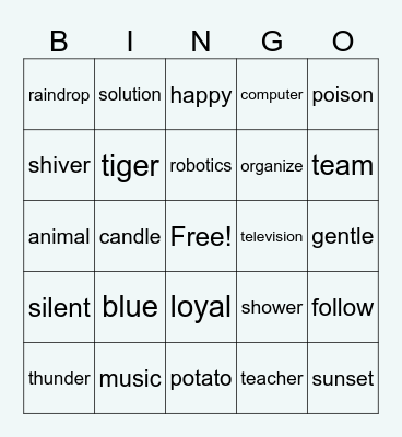 Robot Bingo Card