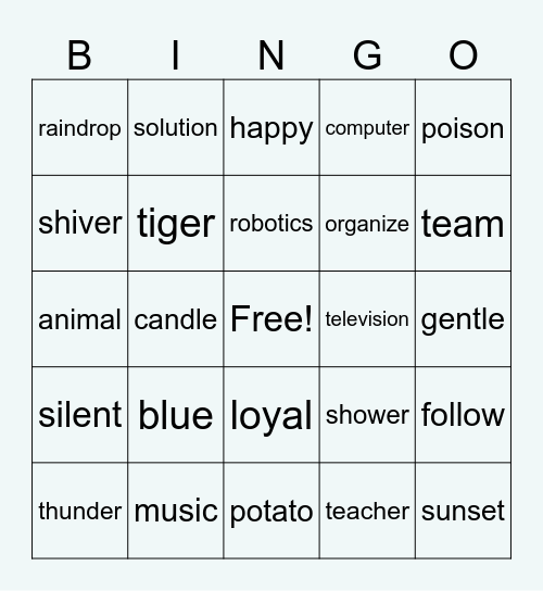 Robot Bingo Card