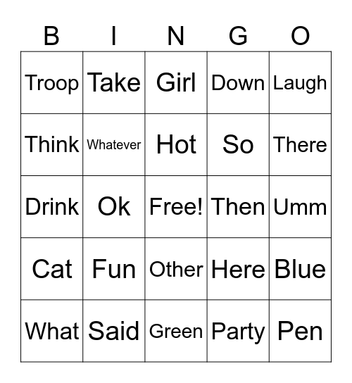 Dan't Say _____ Bingo Card