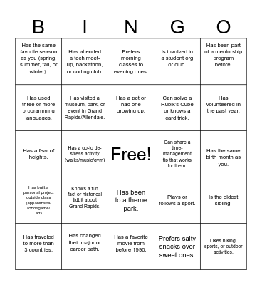 3C People Bingo Card