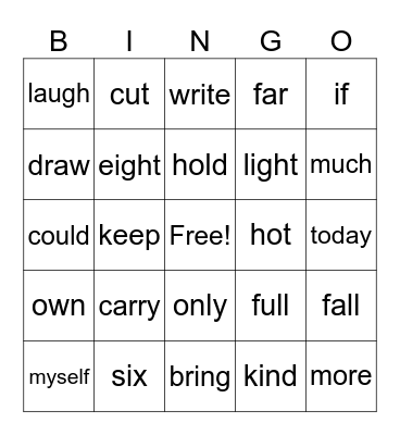 Grade 3 sight words Bingo Card