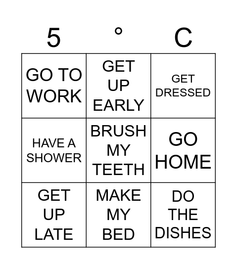 MY ROUTINE Bingo Card