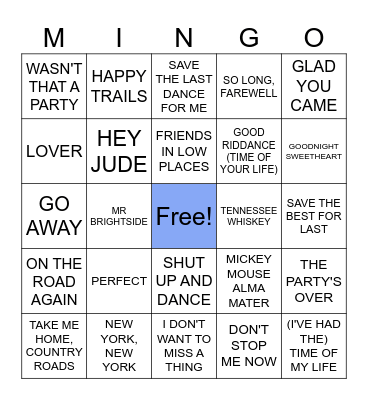 Last Dance Bingo Card