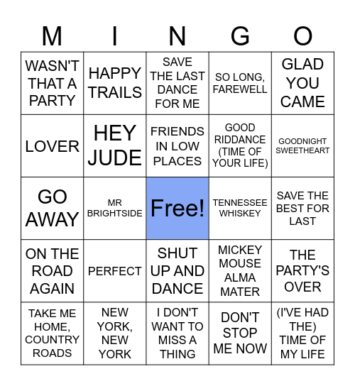 Last Dance Bingo Card
