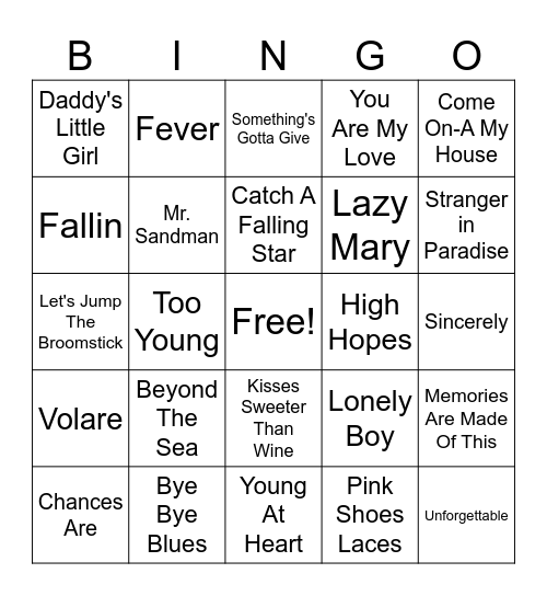 playlist B Bingo Card