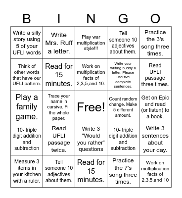 Name___________________________ Bingo Card