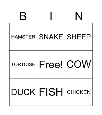 FARM ANIMALS Bingo Card