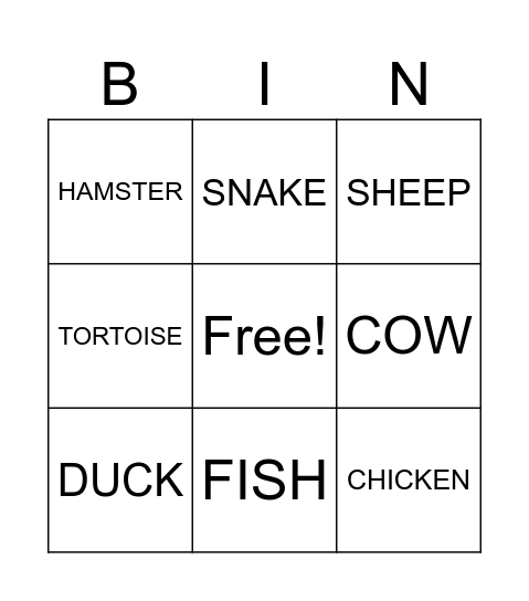 FARM ANIMALS Bingo Card