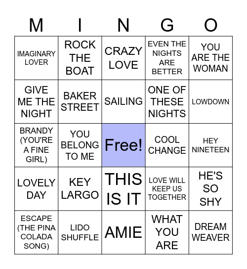 YACHT ROCK D1 Bingo Card