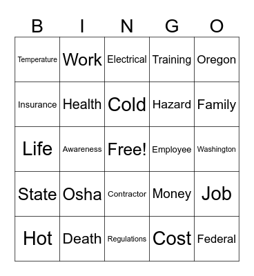 Health hazard temp related Bingo Card