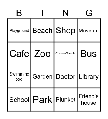 Where to go? Bingo Card