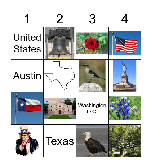 State and National Symbol Bingo Card