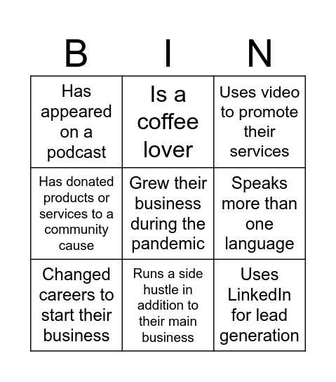Networking BINGO Card