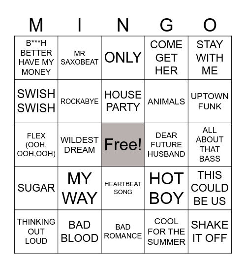 2015'S POP HITS Bingo Card