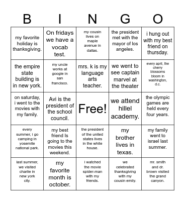 Capitalization Bingo Card